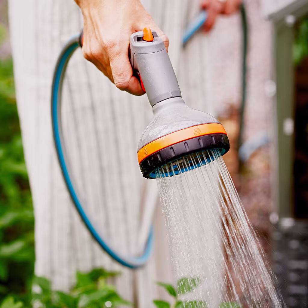 Watering outdoor plants and flowers in the summer