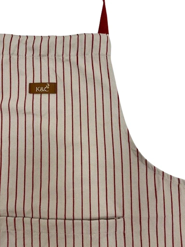 K&C Kitchen Apron with pocket Red and Beige