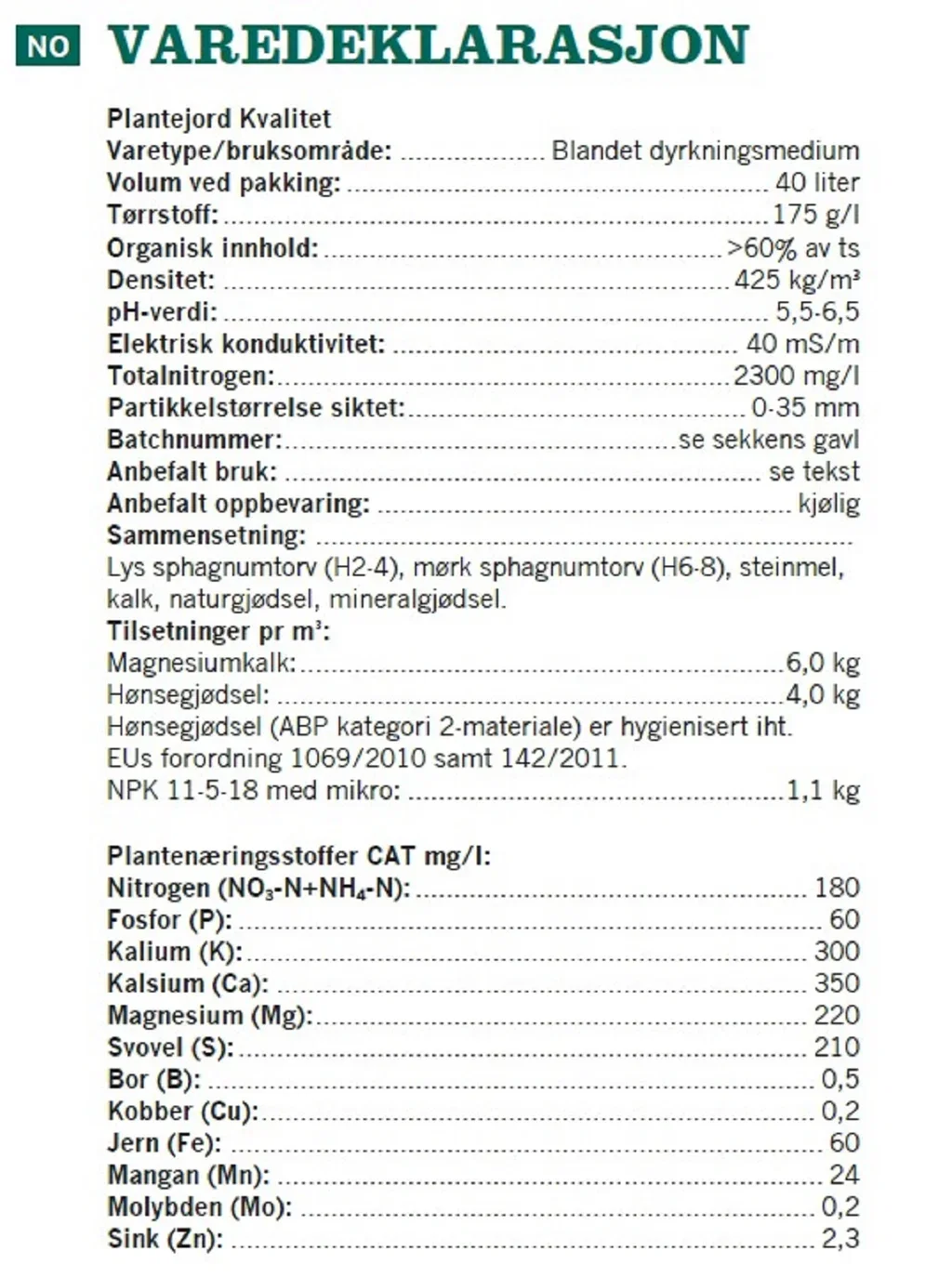 Plant soil quality 40L NO