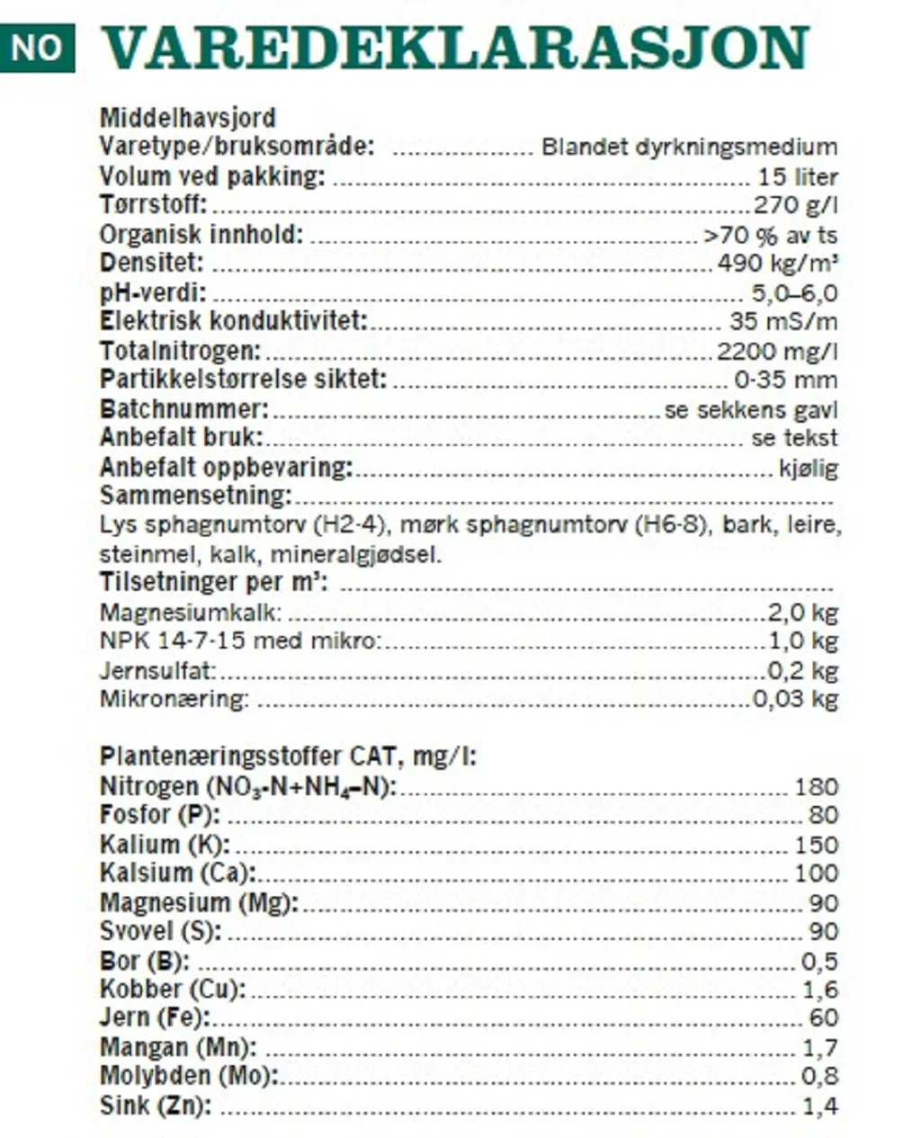 Mediterranean soil 15L NO