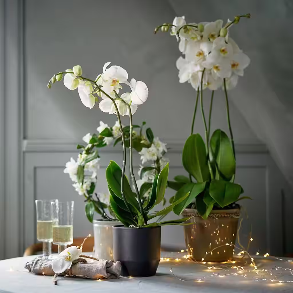 A luxurious orchid or fresh cut flowers for a New Year's party