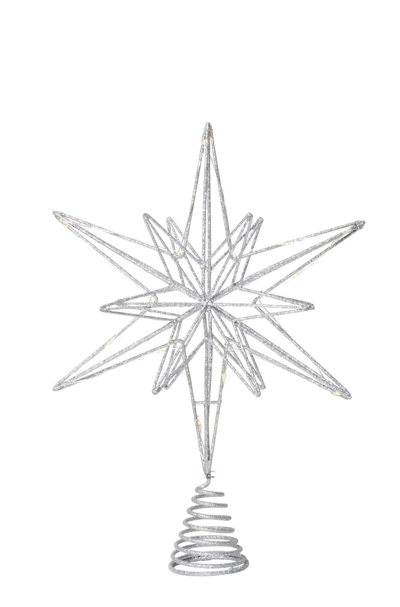Juletrestjerne sølvglitter LED 10