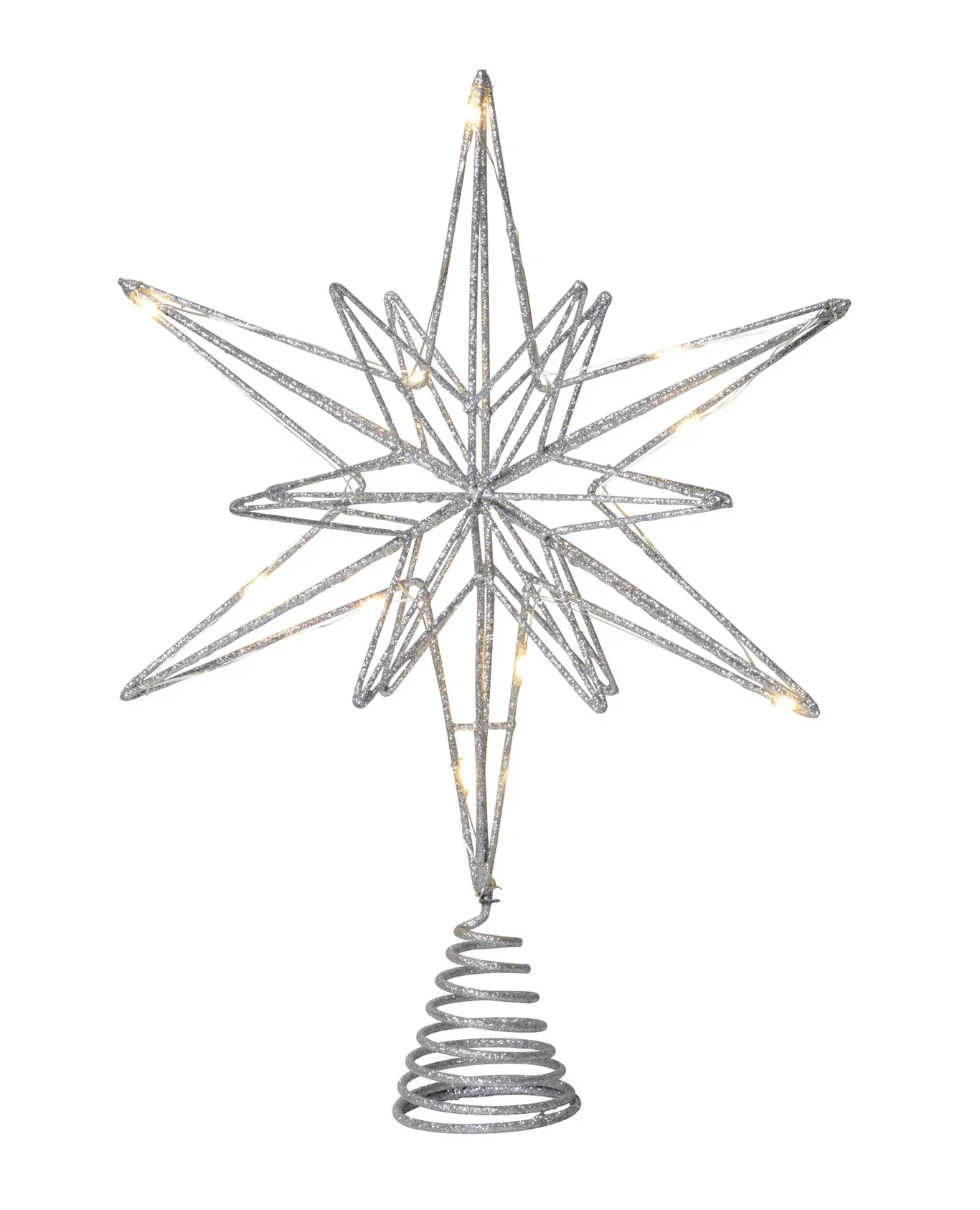Juletrestjerne sølvglitter LED 10